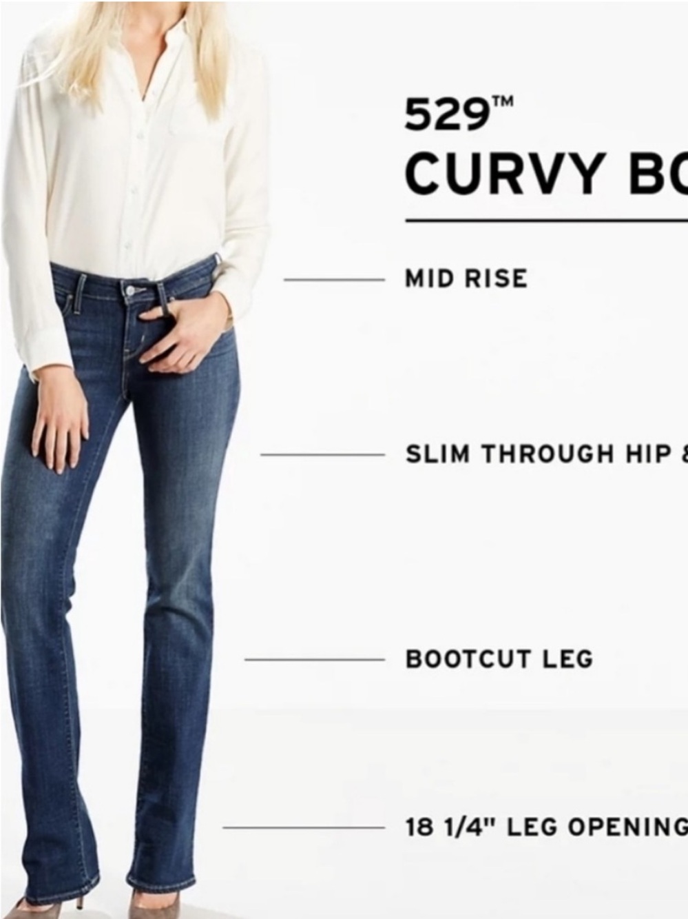 Levi's 529 Curvy Bootcut Mid Rise Medium Wash Jeans, size 6